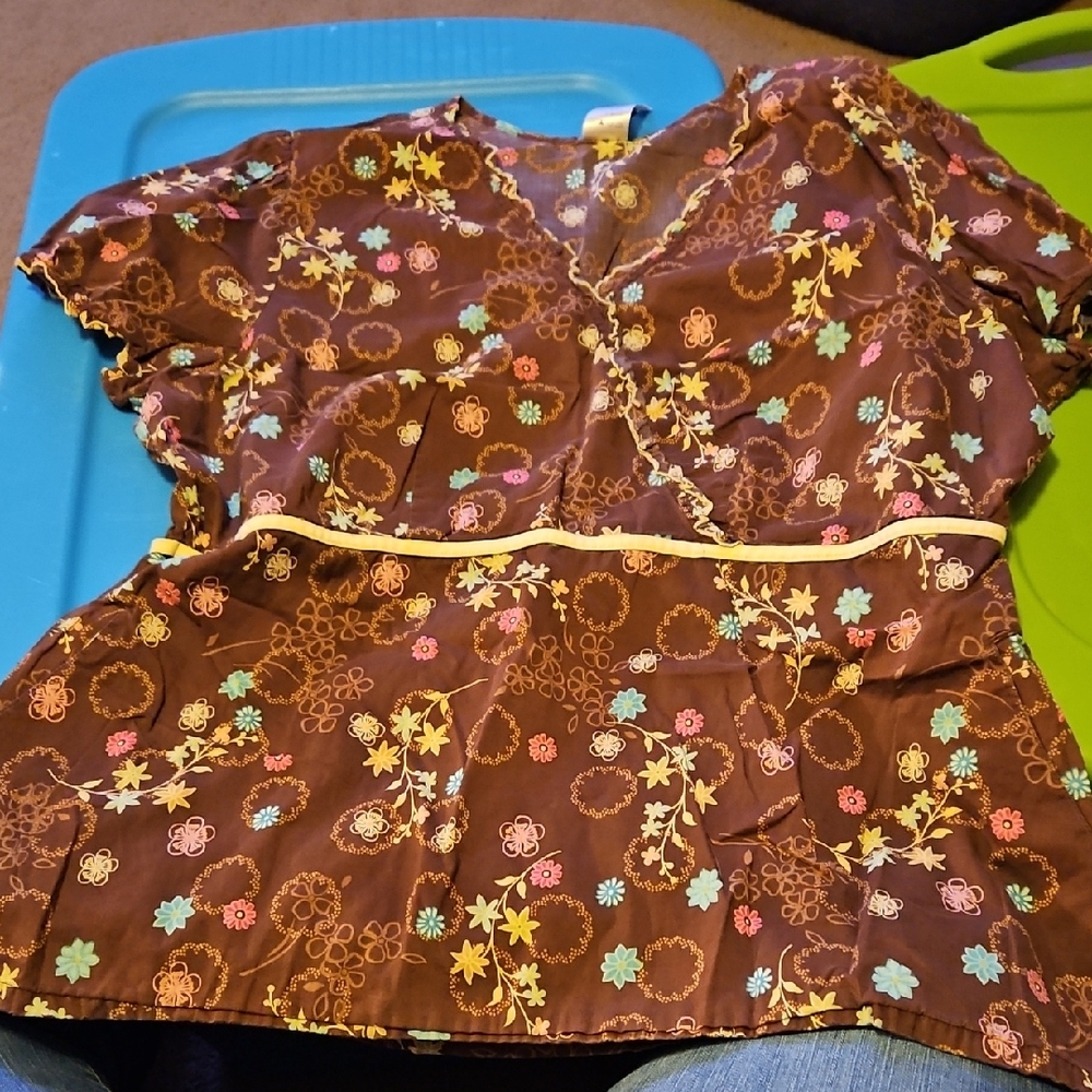 Floral Brown Wrap Blouse